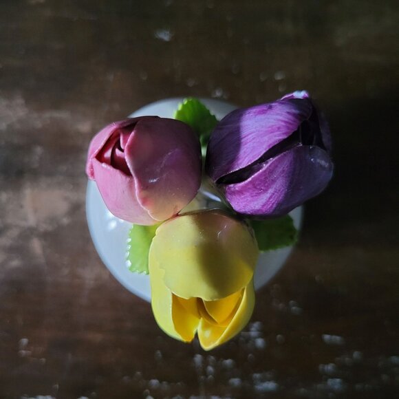 Vtg Heathcote and Hall Small Vase W/ Pink Purple Yellow Flowers Made In England - Picture 5 of 7